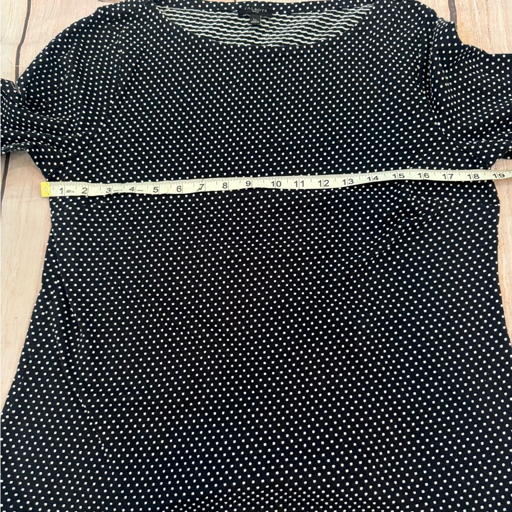 Talbots Woman Size Large PetiteBlack White Polka Dot Sweater 3/4 Bell Sleeve Top - Picture 6 of 7